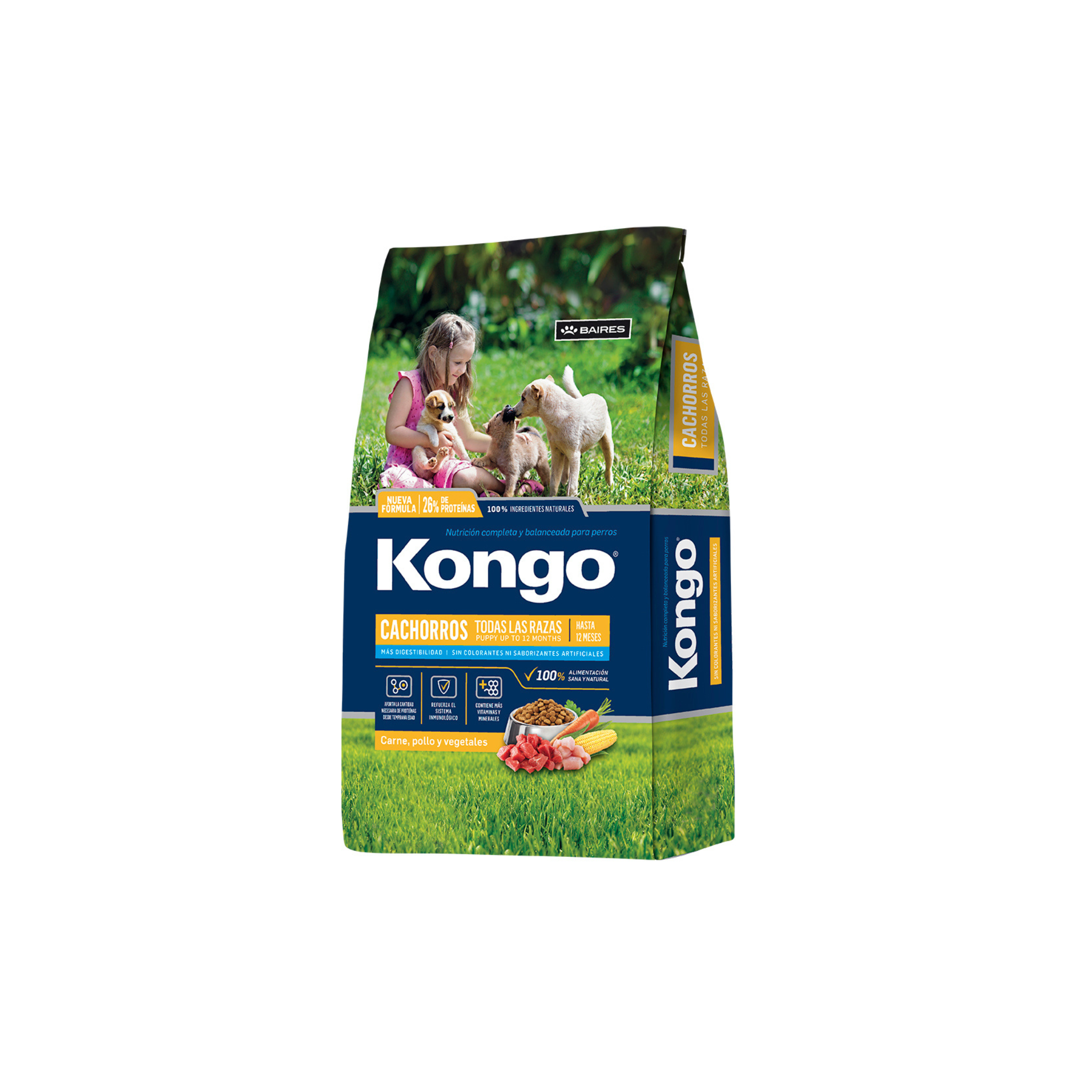 Alimento seco para cachorros todas las razas Kongo vacuno y pollo 15 KG fondo blanco