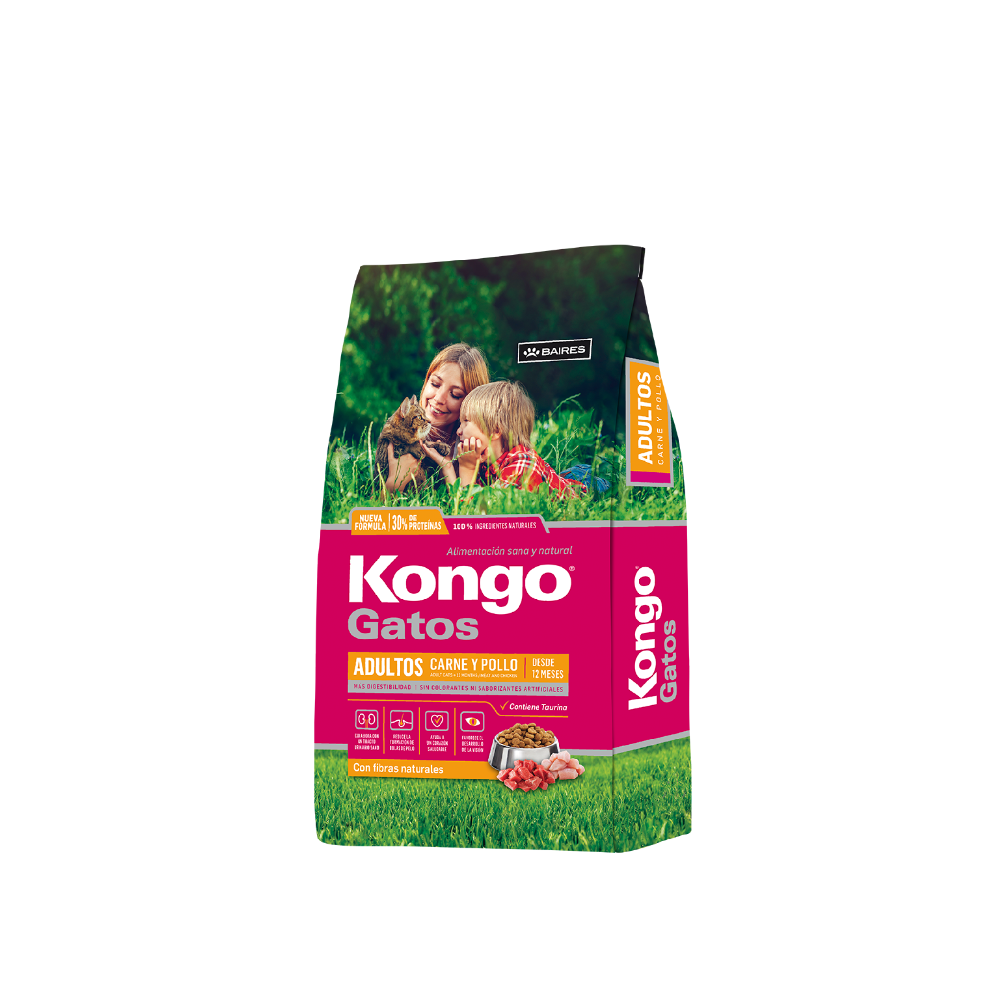 Alimento seco para gatos adultos carne y pollo Kongo 8 KG fondo blanco
