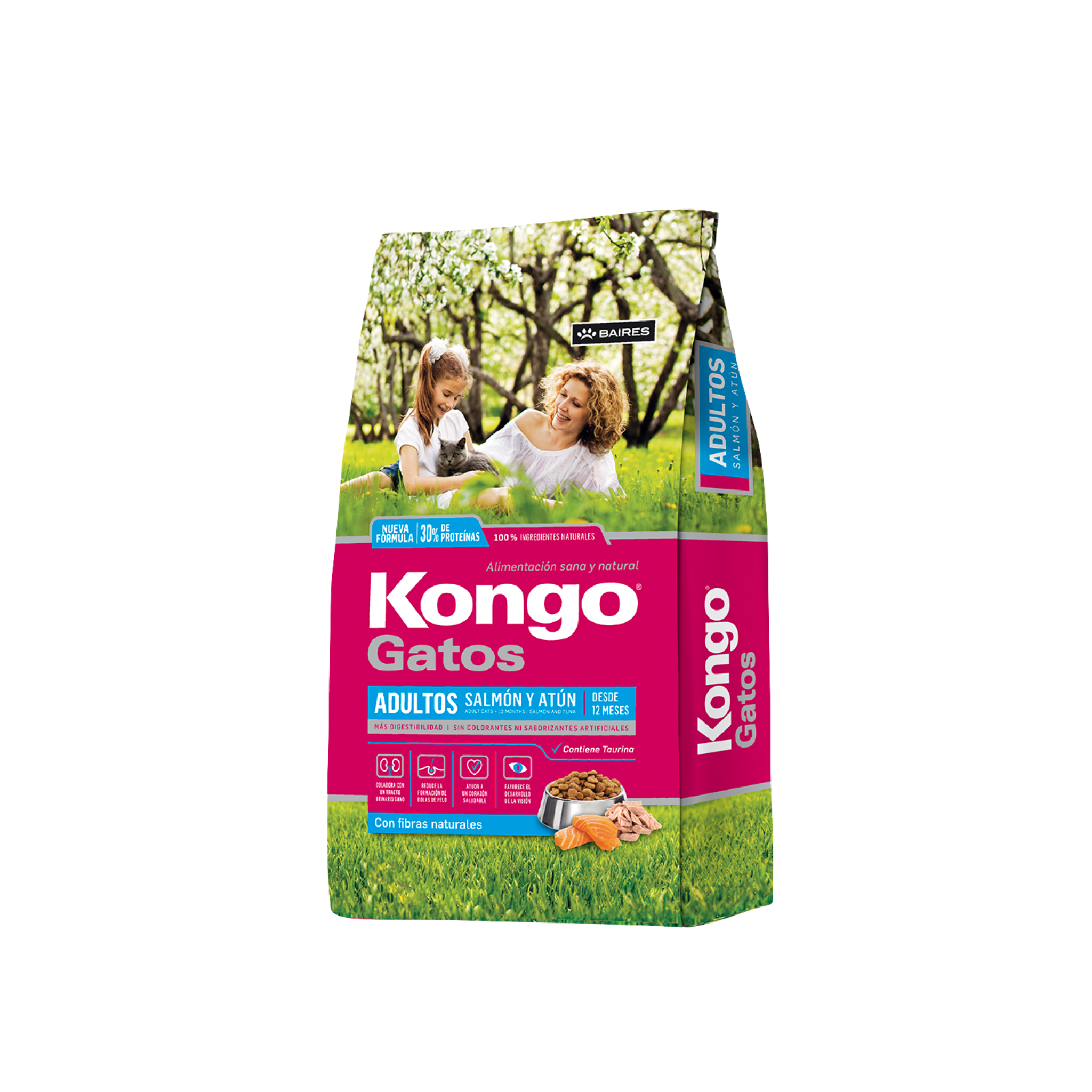 Alimento seco para gatos adultos salmón y atún Kongo 8 KG fondo blanco