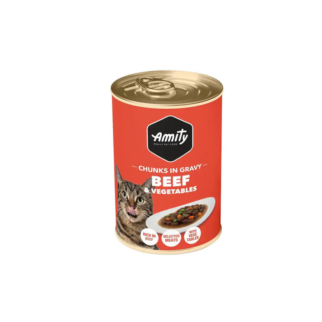 Alimento húmedo lata para gatos adultos Amity Beef y Vegetales 400 grms