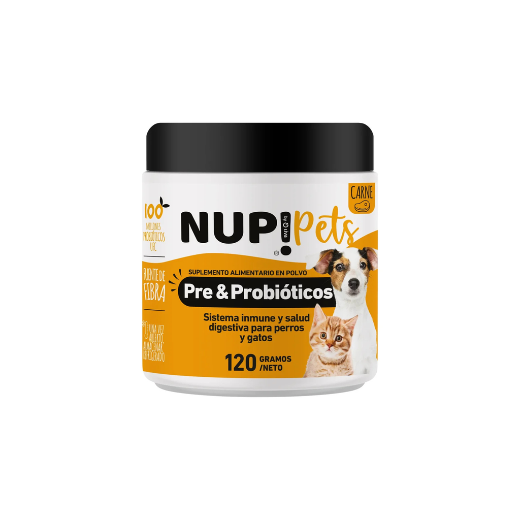 Suplemento pre y probióticos en polvo para perros y gatos NUP Pets sabor carne 120 GR