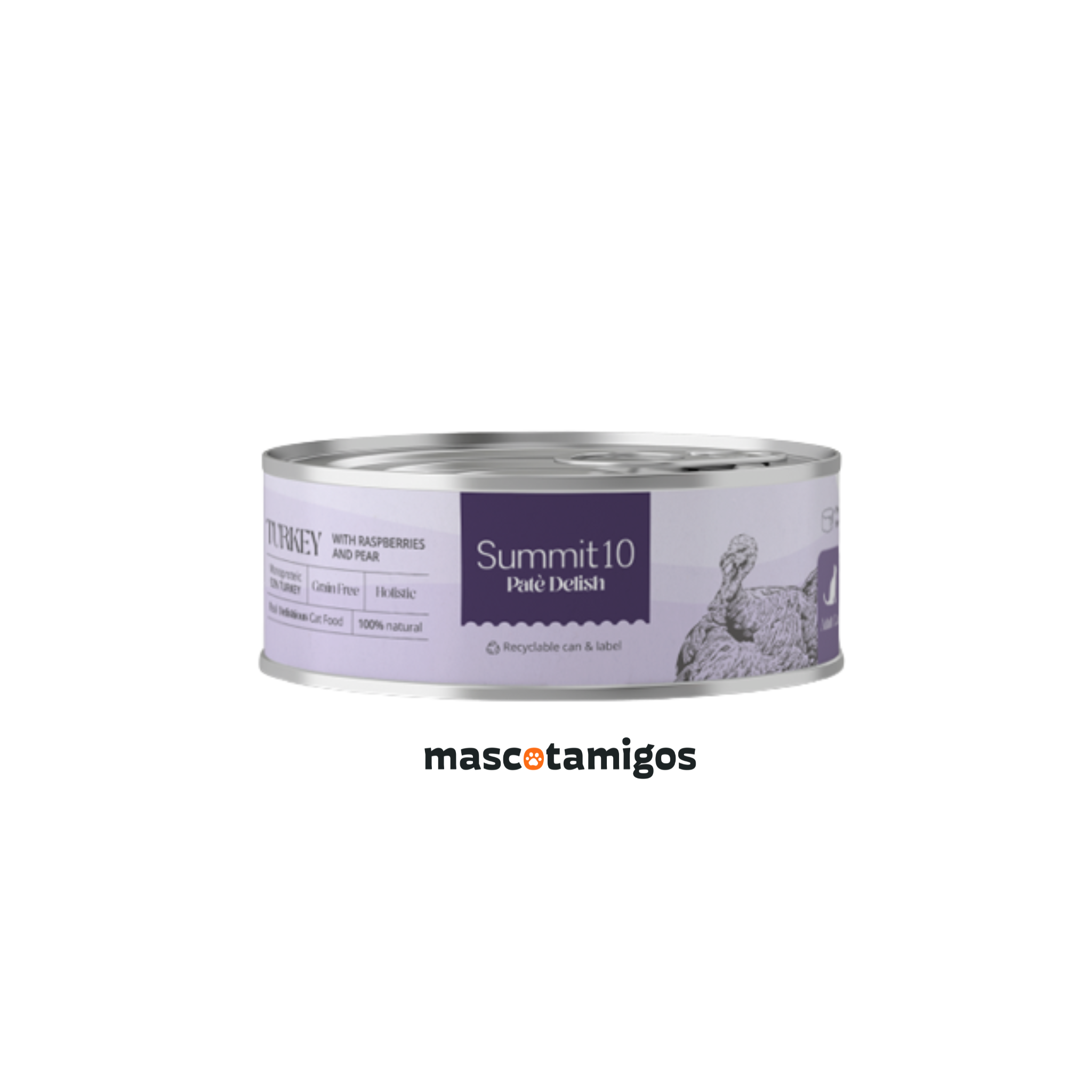 Alimento húmedo paté para gatos adultos Summit 10 Delish Pavo Frambuesas y Pera 85 GR