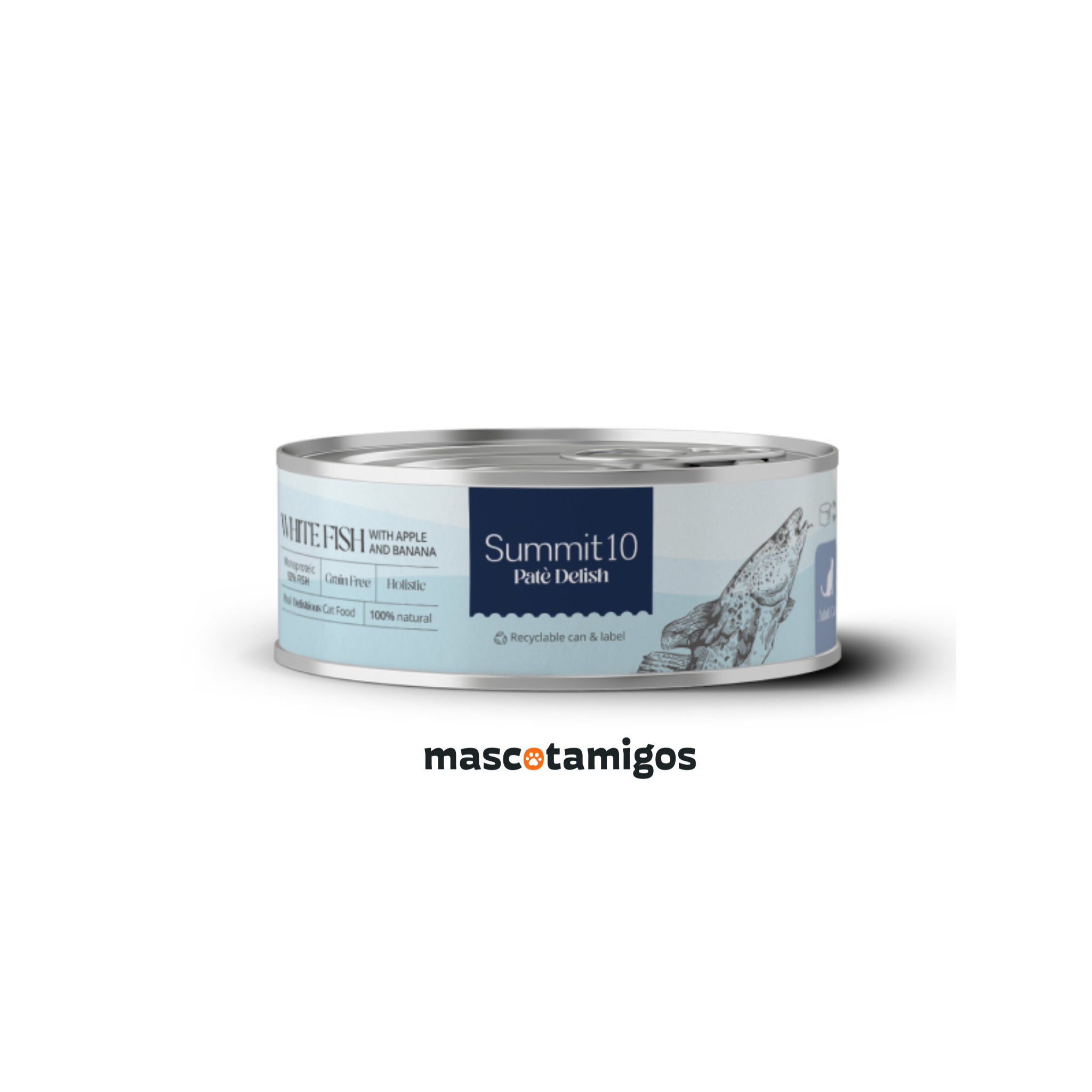 Alimento húmedo paté para gatos adultos Summit 10 Delish Pescado Blanco Manzana y Plátano 85 GR