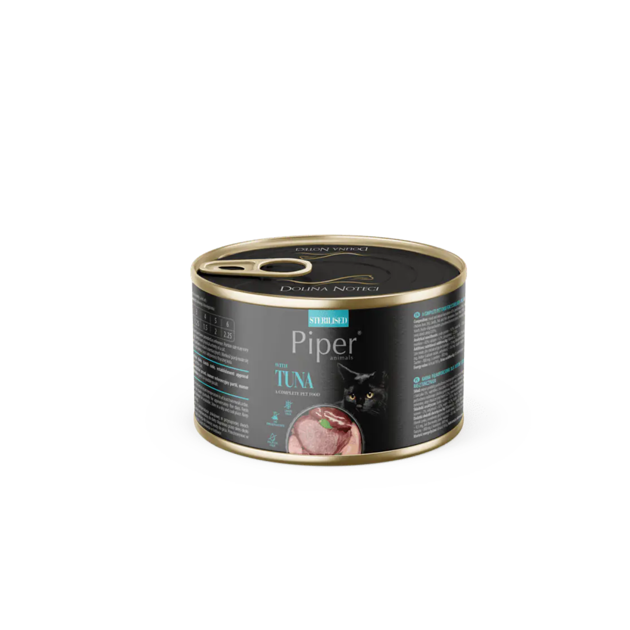 Alimento húmedo lata para gatos adultos esterilizados Piper Animals Sterilised atún 185 GR fondo blanco