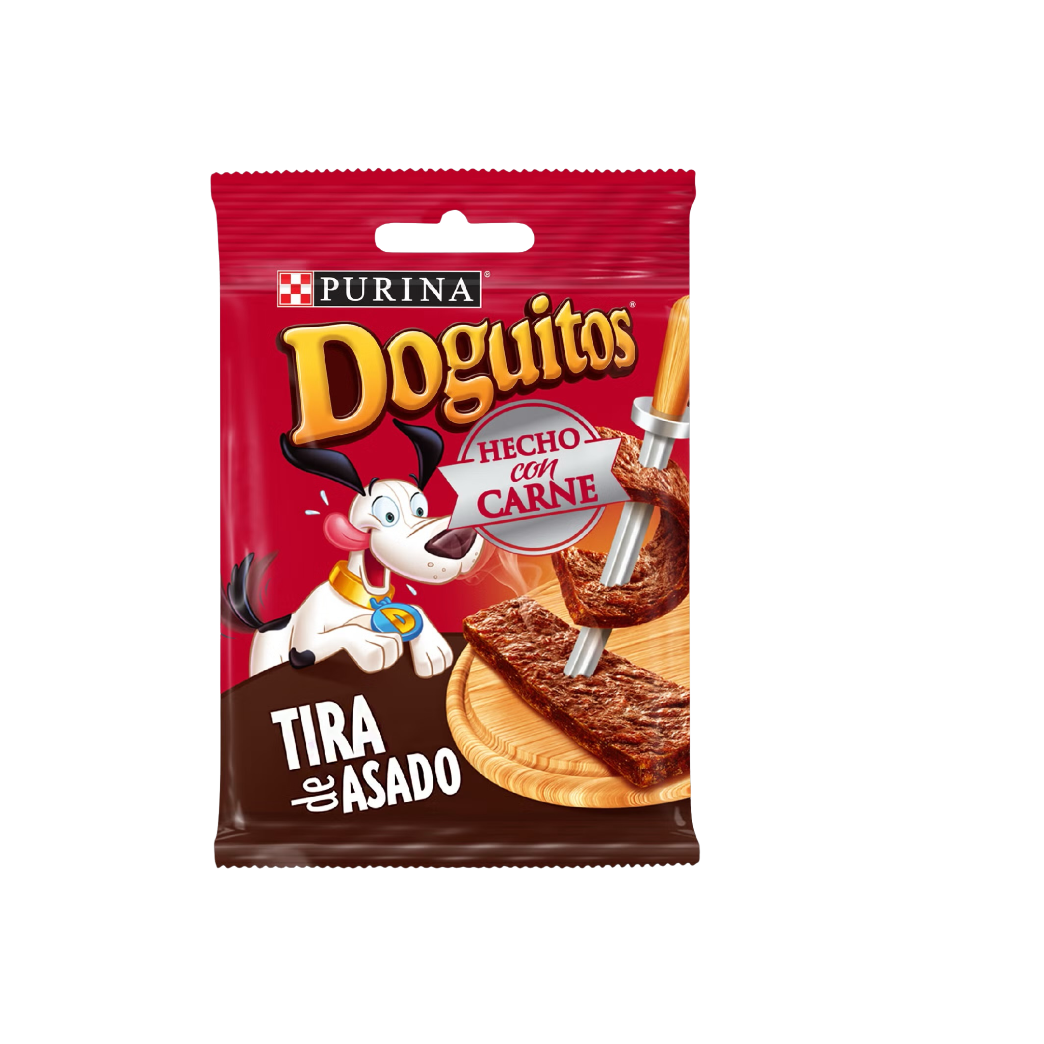 Snack premio tira de asado para perros todas las razas Doguitos Purina 65 GR fondo blanco