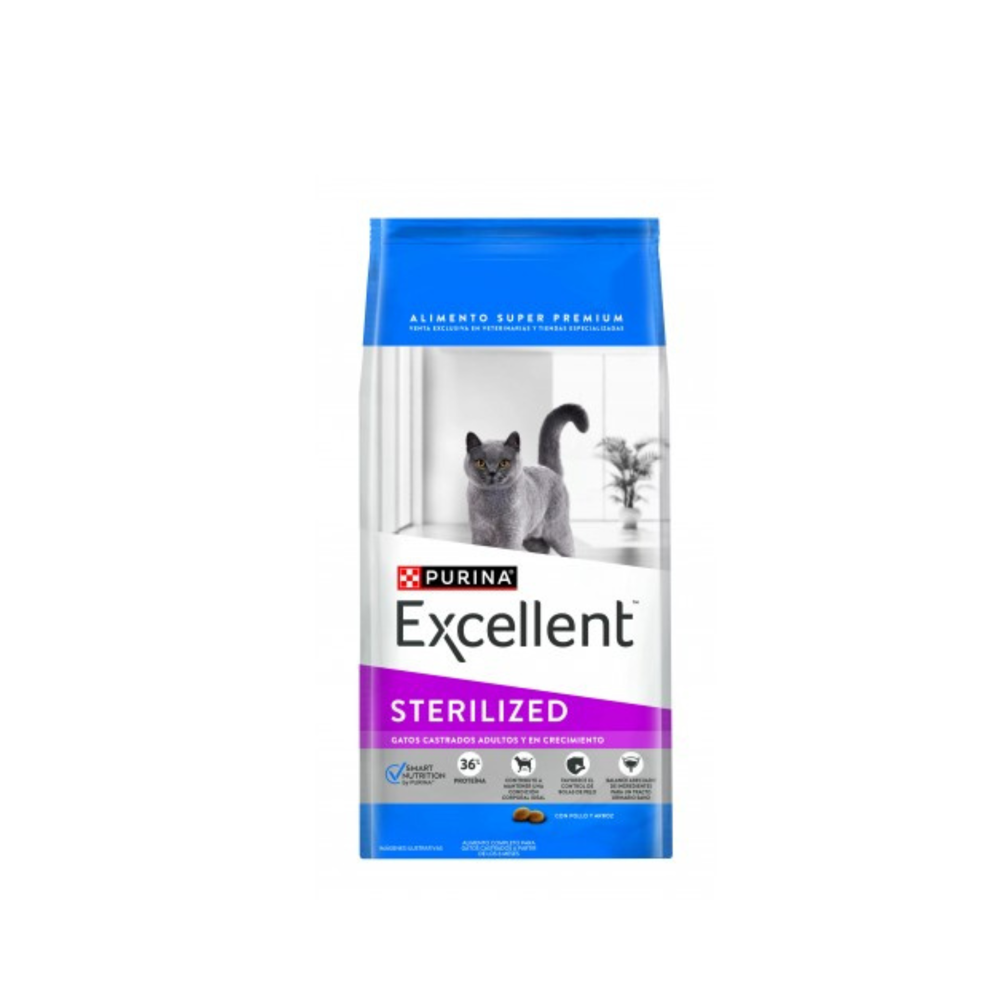 Alimento seco para gatos castrados todas las razas Purina Excellent Sterilized 7.5 KG fondo blanco