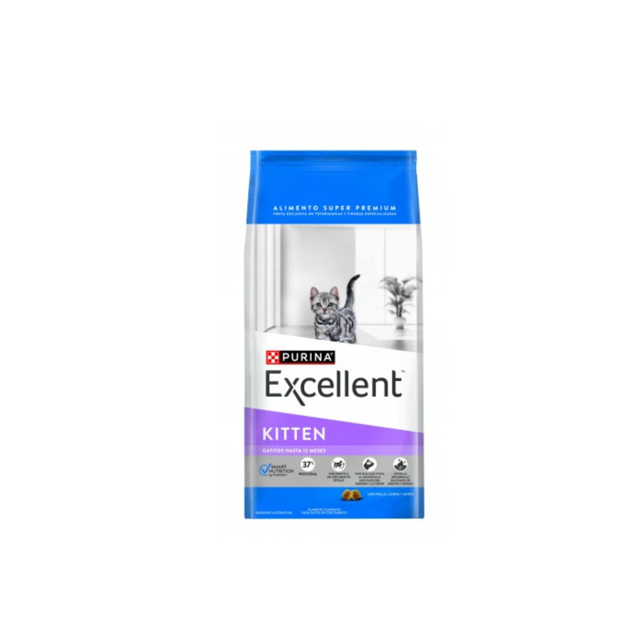 Alimento seco para gatitos en crecimiento hembras gestantes y lactantes Purina Excellent Kitten 1 KG fondo blanco