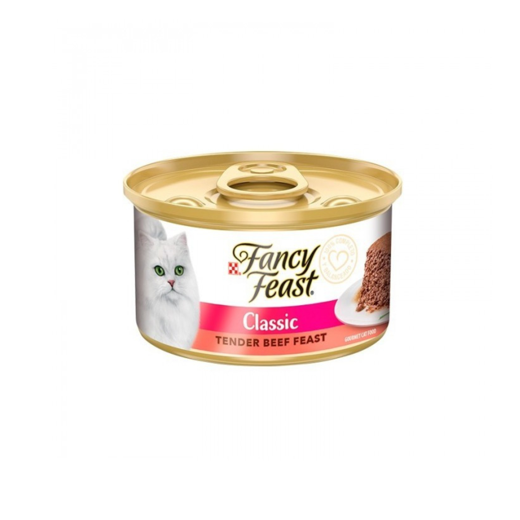 Alimento húmedo lata mousse para gatos adultos Fancy Feast Tender Beef vacuno 85 GR fondo blanco