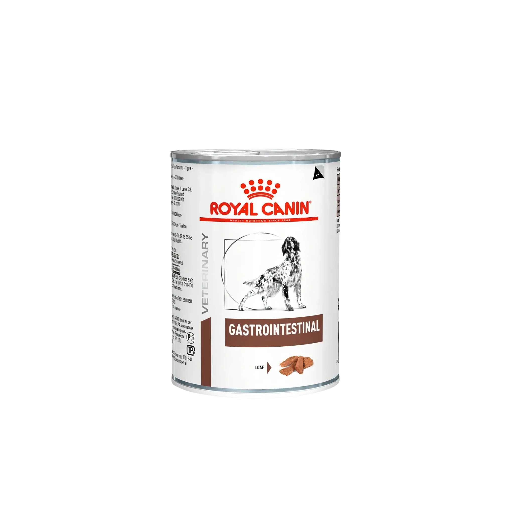 Alimento húmedo veterinario para perros con problemas digestivos Royal Canin Gastrointestinal lata 385 GR fondo blanco