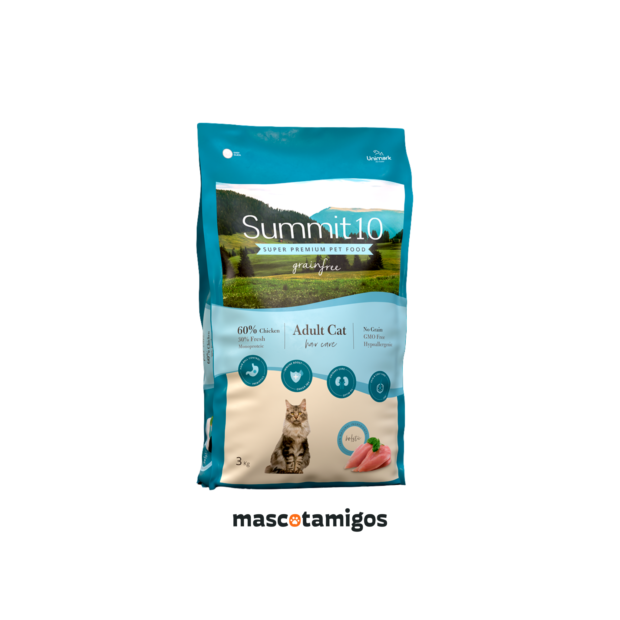 Alimento seco hair care para gatos adultos Summit 10 pollo fresco 3 KG