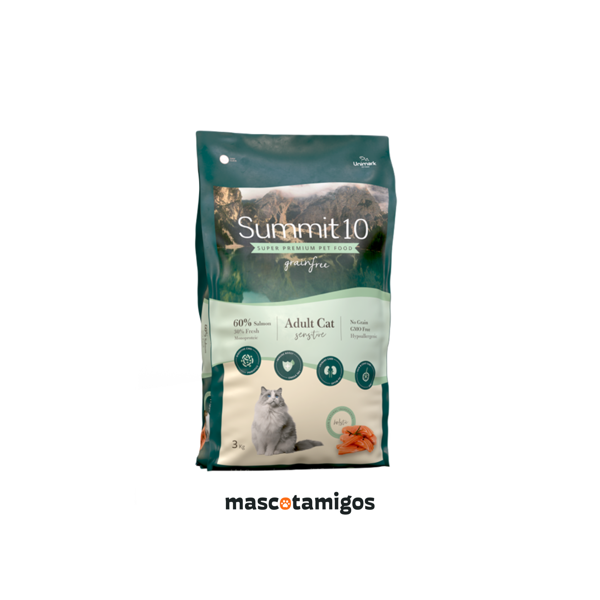 Alimento seco sensitive para gatos adultos Summit 10 salmón fresco 3 KG