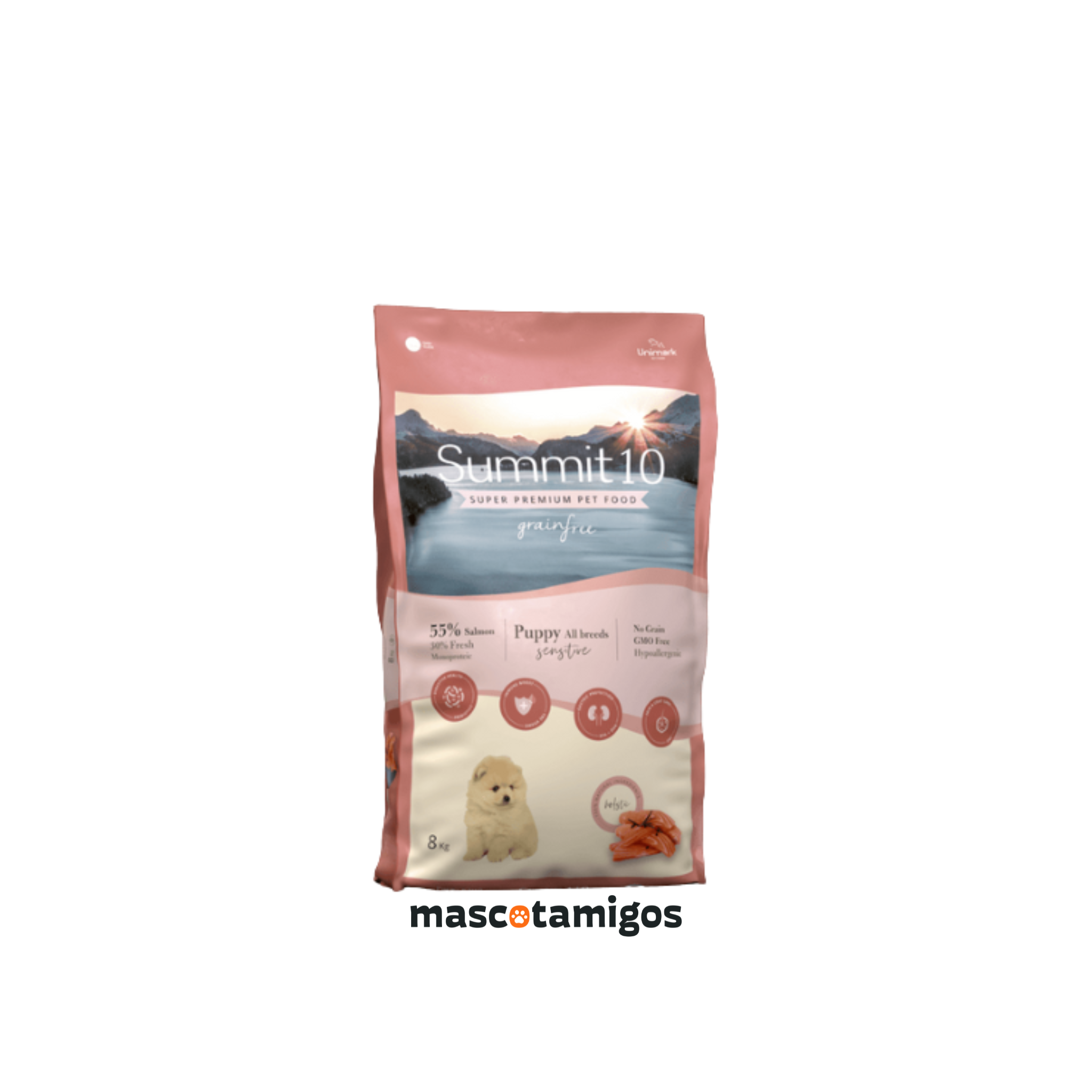 Alimento seco sensitive para cachorros todas las razas Summit 10 salmón y patata 8 KG