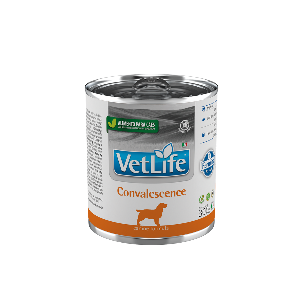 Alimento húmedo dietético para gatos en convalecencia y recuperación VetLife lata 300 GR fondo blanco