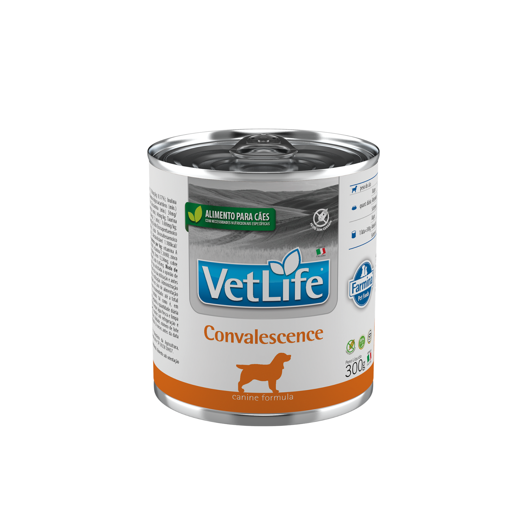 Alimento húmedo dietético para gatos en convalecencia y recuperación VetLife lata 300 GR fondo blanco