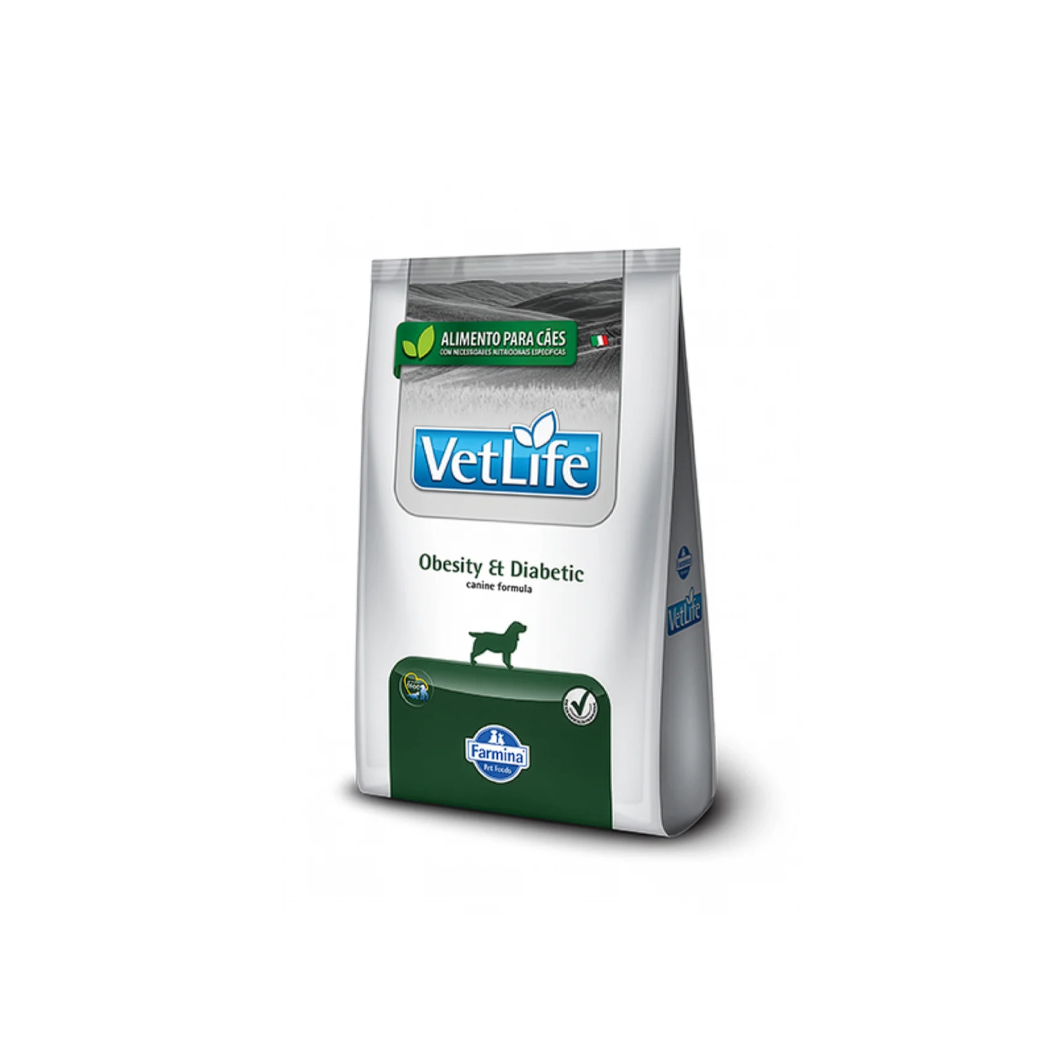 Alimento dietético para perros con obesidad y diabetes VetLife Obesity Diabetic Canino 2 KG fondo blanco