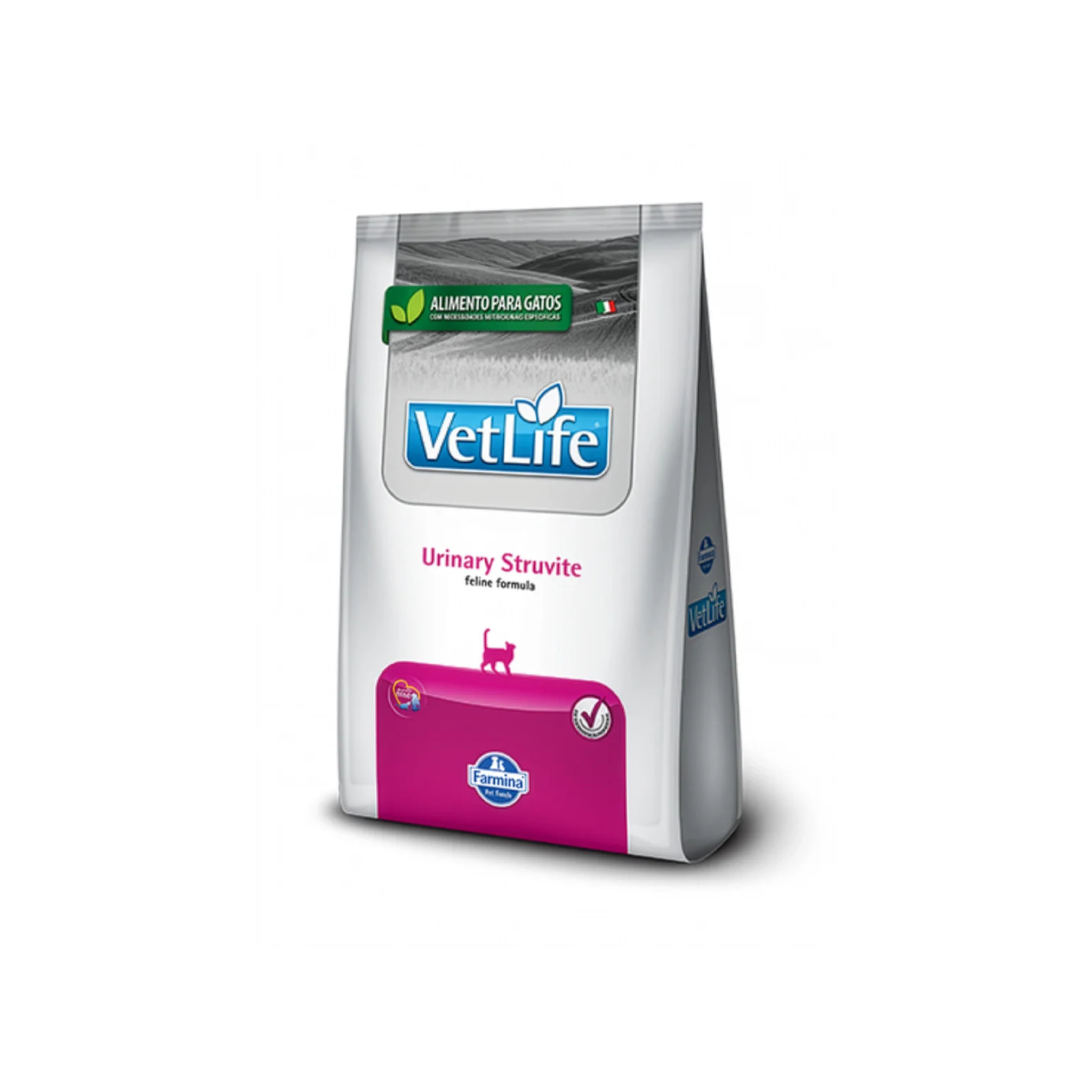 Alimento dietético para gatos adultos con cálculos de estruvita VetLife Urinary Struvite Felino 2 KG fondo blanco