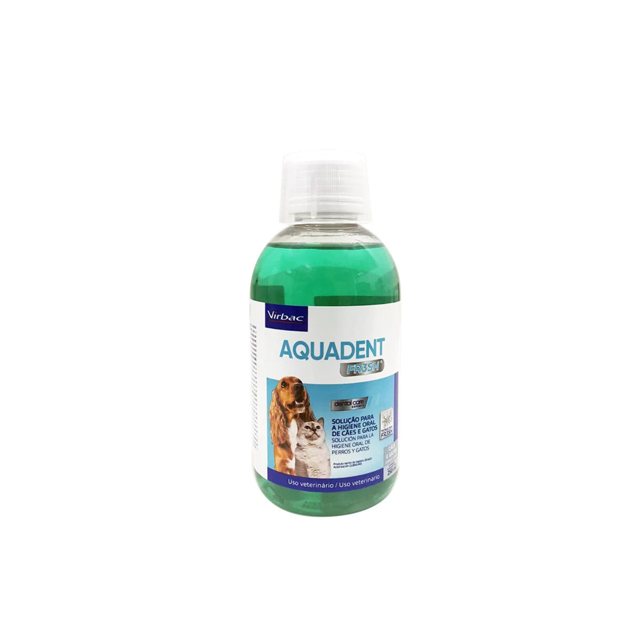 Solución oral higiene bucal para perros y gatos Virbac Aquadent FR3SH 250 ML fondo blanco