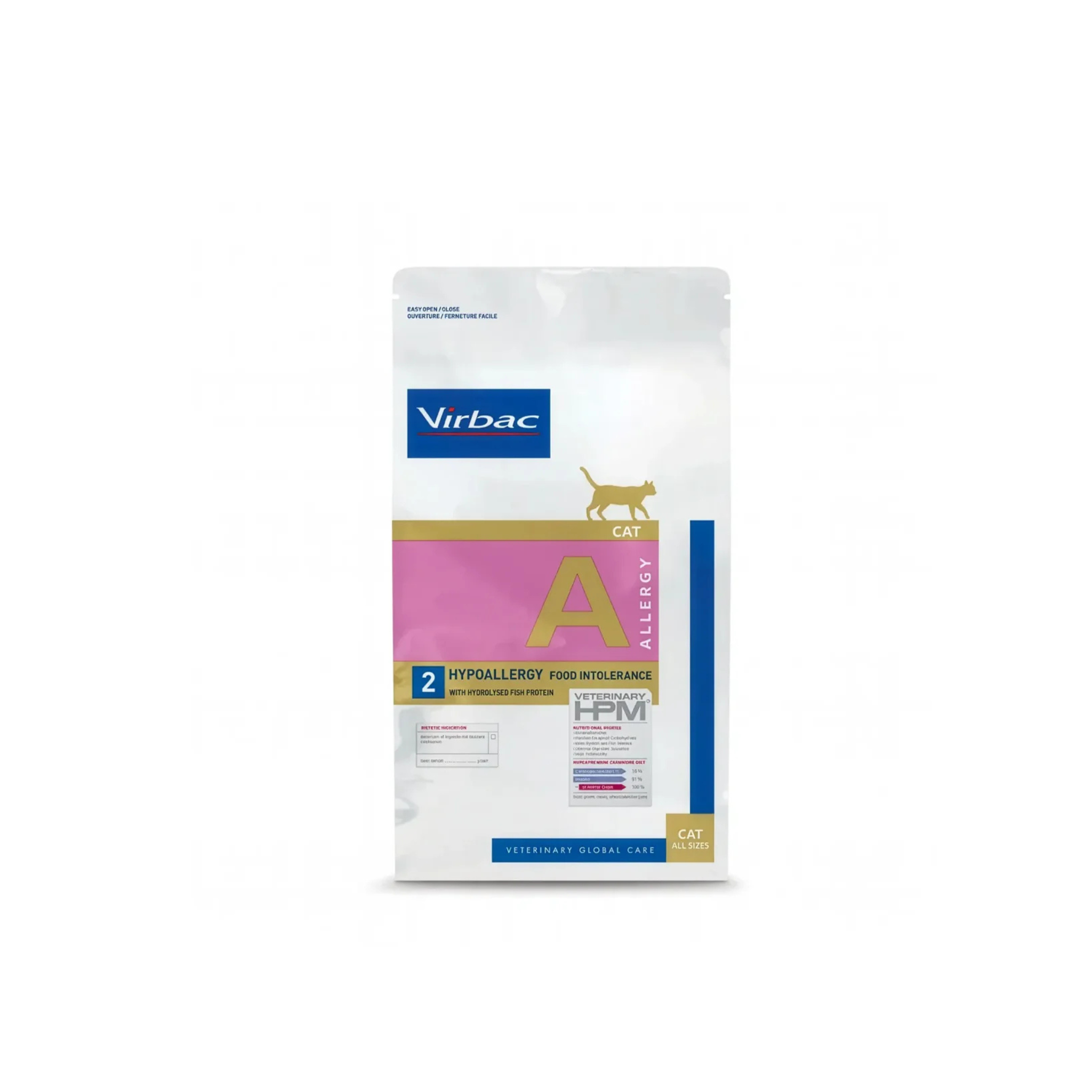 Alimento dietético prescripción para gatos con alergias e intolerancias alimentarias Virbac Veterinary HPM Allergy Cat 3 KG fondo blanco