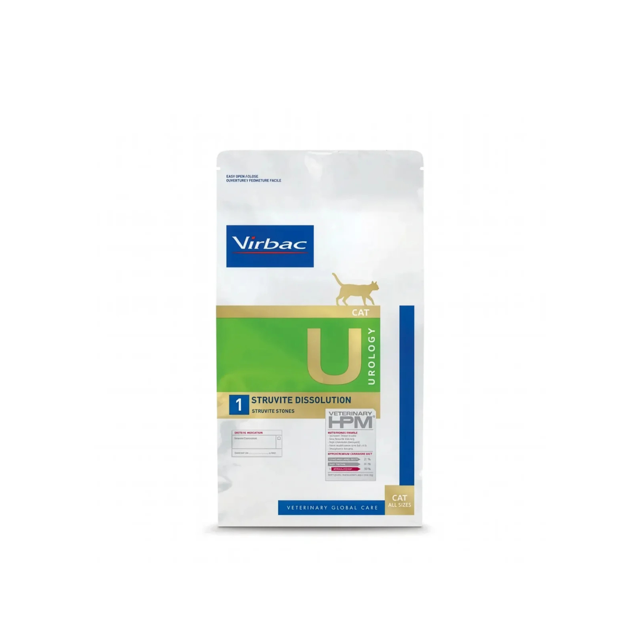 Alimento dietético prescripción para gatos con cálculos de estruvita Virbac Veterinary HPM Urology 1 Struvite 3 KG fondo blanco