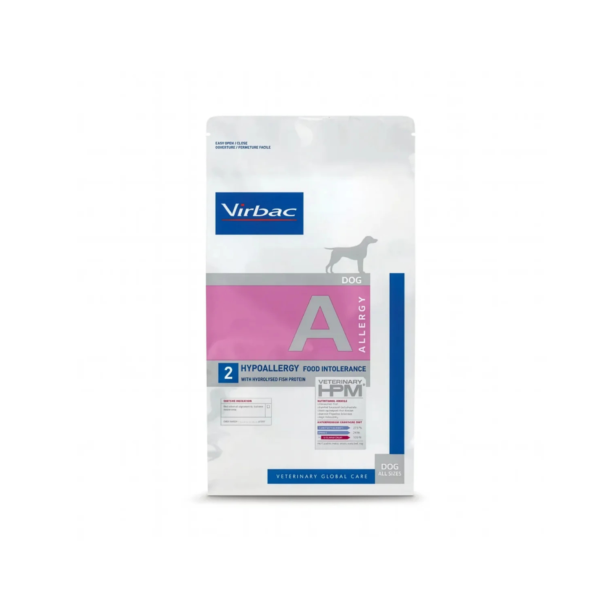 Alimento dietético prescripción para perros con alergias e intolerancias alimentarias Virbac Veterinary HPM Allergy Dog 3 KG fondo blanco