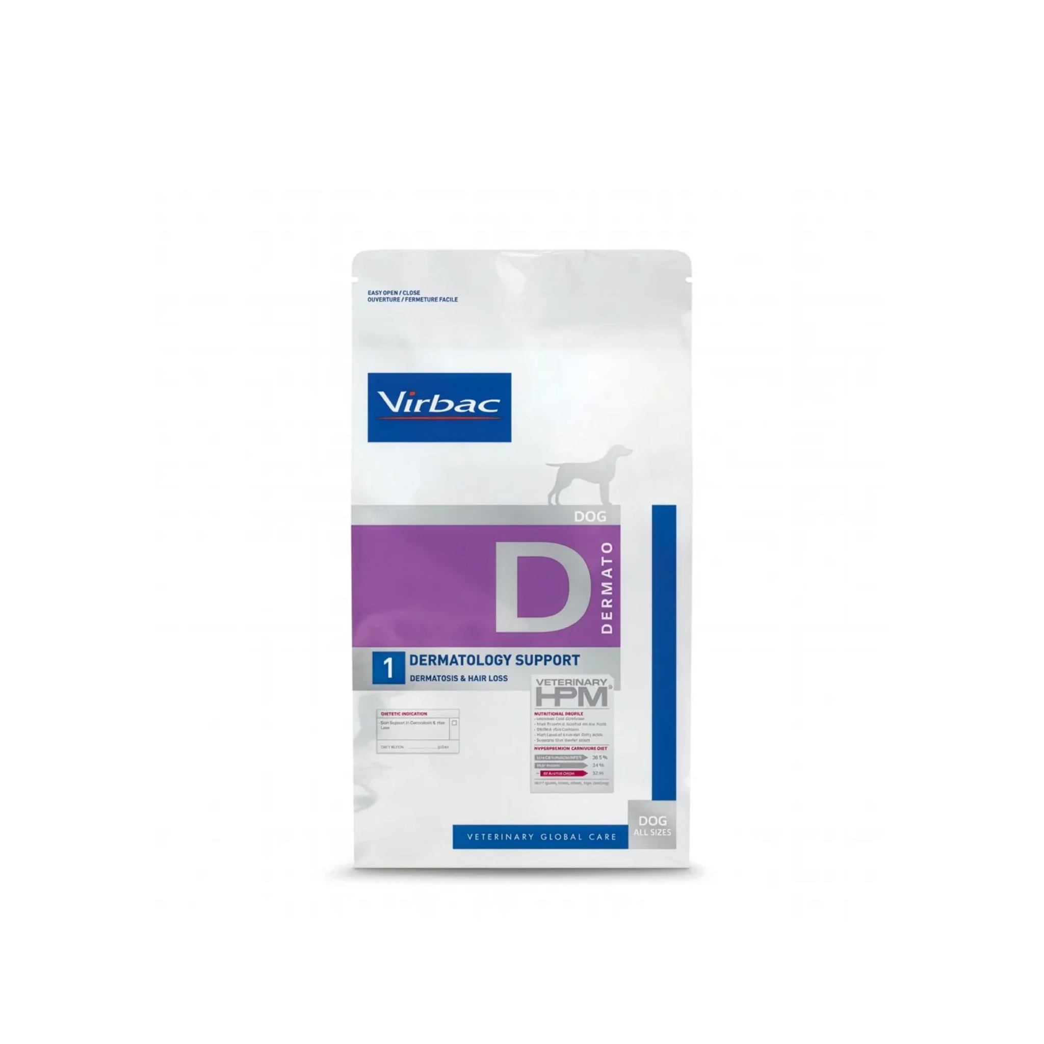 Alimento dietético prescripción para perros con problemas dermatológicos Virbac Veterinary HPM Dermato Dog 3 KG fondo blanco
